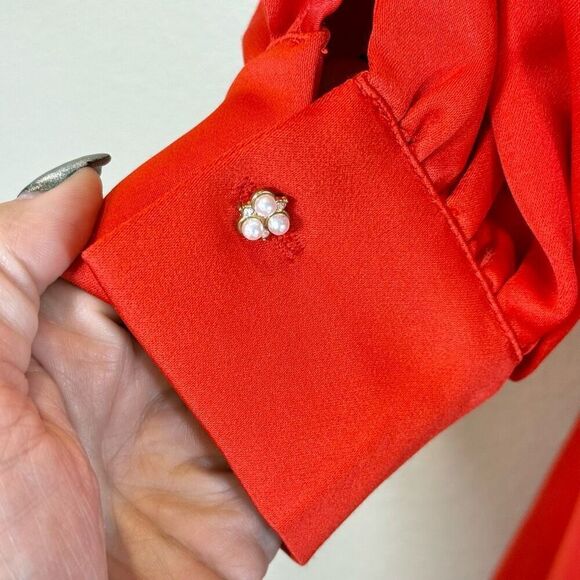 NWOT Ivy City Co Pipa Holiday Red Bow Tie Collar Fit & Flare Women's Dress XXS - Picture 6 of 14